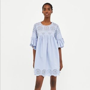 New Zara blue empire eyelet embroidered dress XS